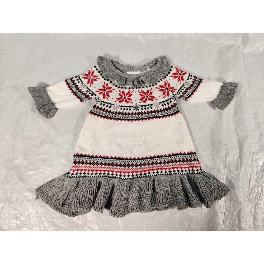 Blueberi Boulevard Sweater Dress Baby Girl White Red Poinsettia 12 Month Holiday